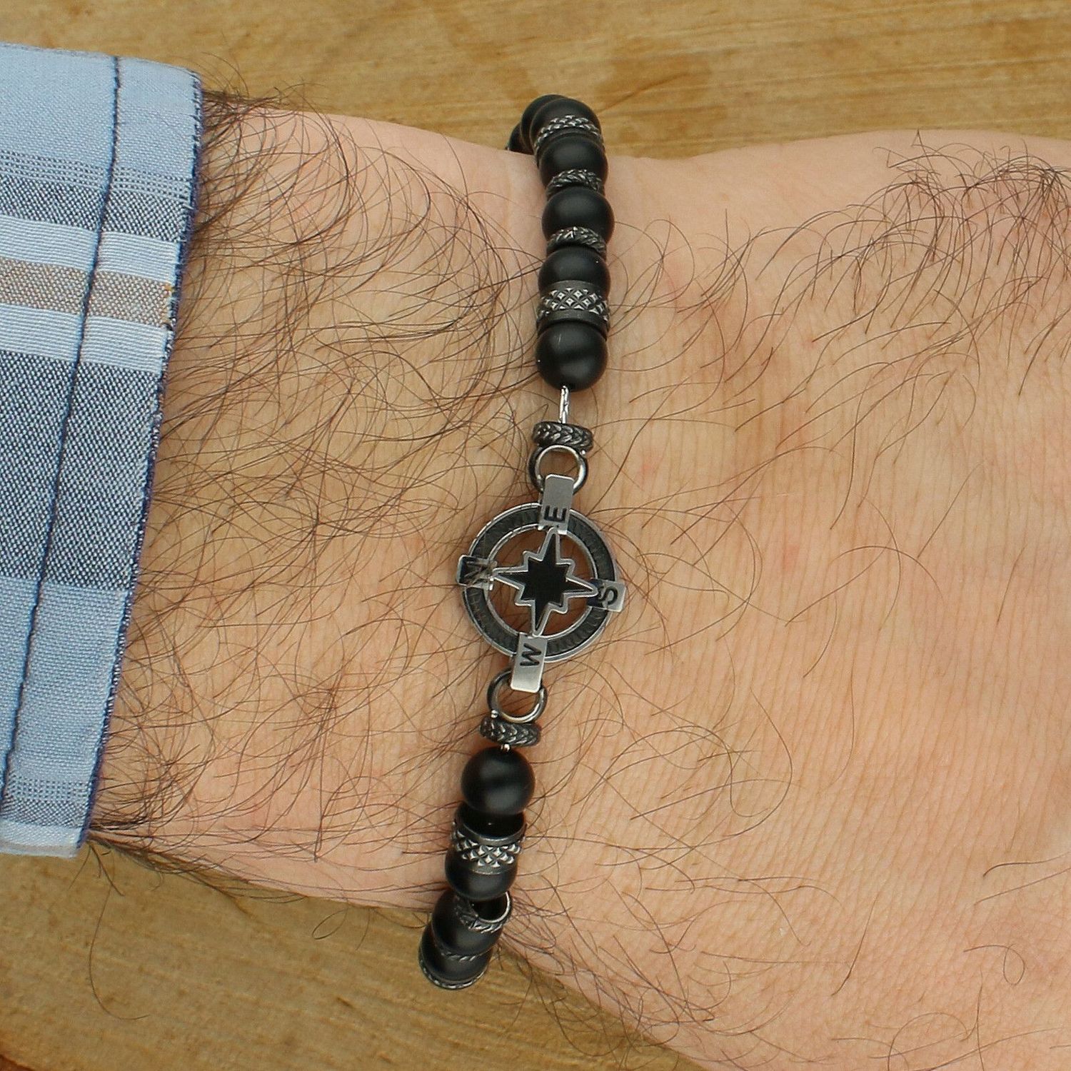 Bransoletka męska Nomination Manvision 133016 060 – stal nierdzewna, Róża Wiatrów, czarny agat.jpg